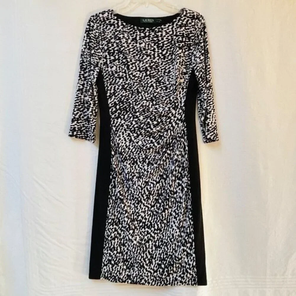 Lauren Ralph Laure Sheath Dress Womens 10 Color Block Office Wedding Guest Party